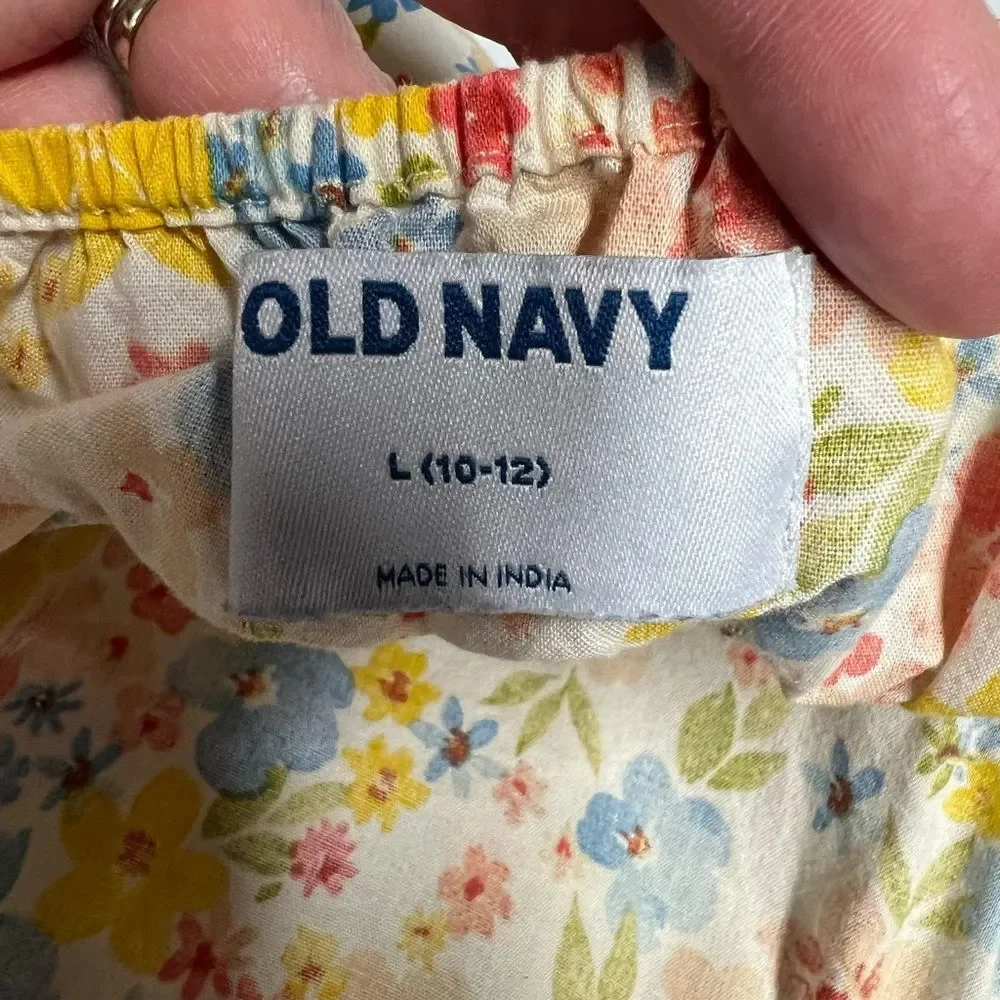 Old Navy Sleeveless Tiered Yellow Blue Floral Print Dress Girls Large 10/12